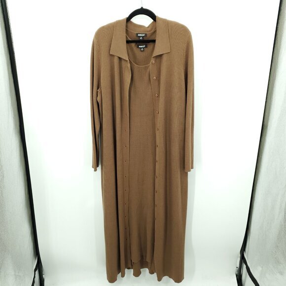 VTG Y2K metrostyle Ribbed Maxi Matching Tank Dress/Duster Sweater Set 1X Brown - Picture 1 of 16